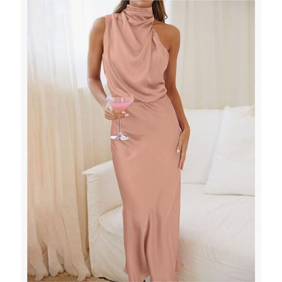 NEW Satin Dress Sleeveless Mock Neck Wedding Guest S - Picture 7 of 7